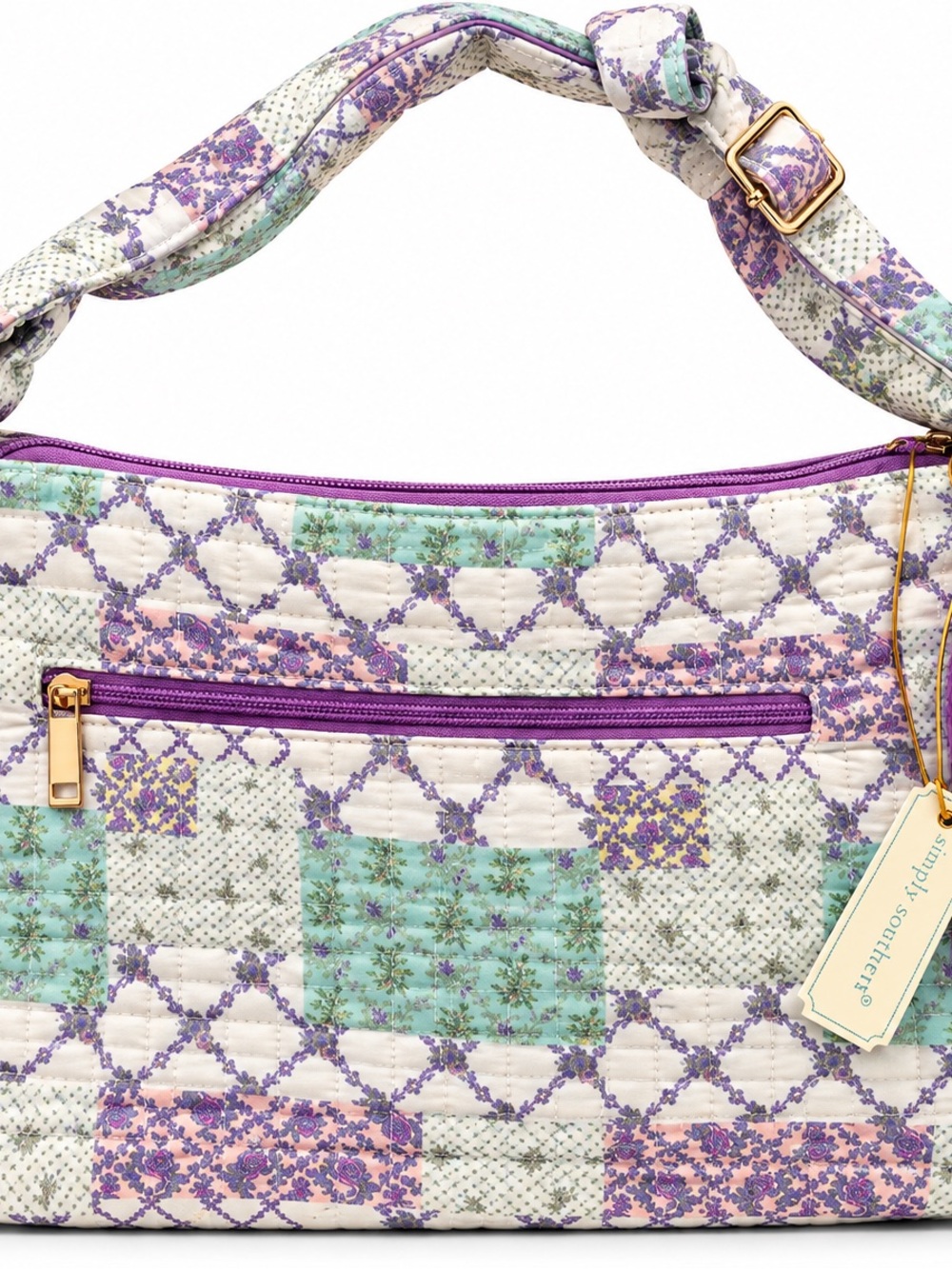 Simply Southern Quilted Floral Patchwork crossbody Bag in Lavender, Mint & Cream